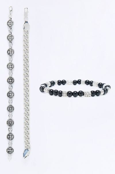 Midnight Iron Faith Bracelet Set - Silver
