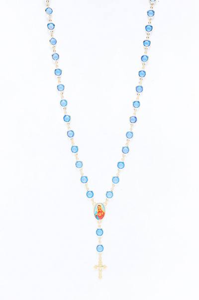 Blue Stone Rosary Necklace - Gold