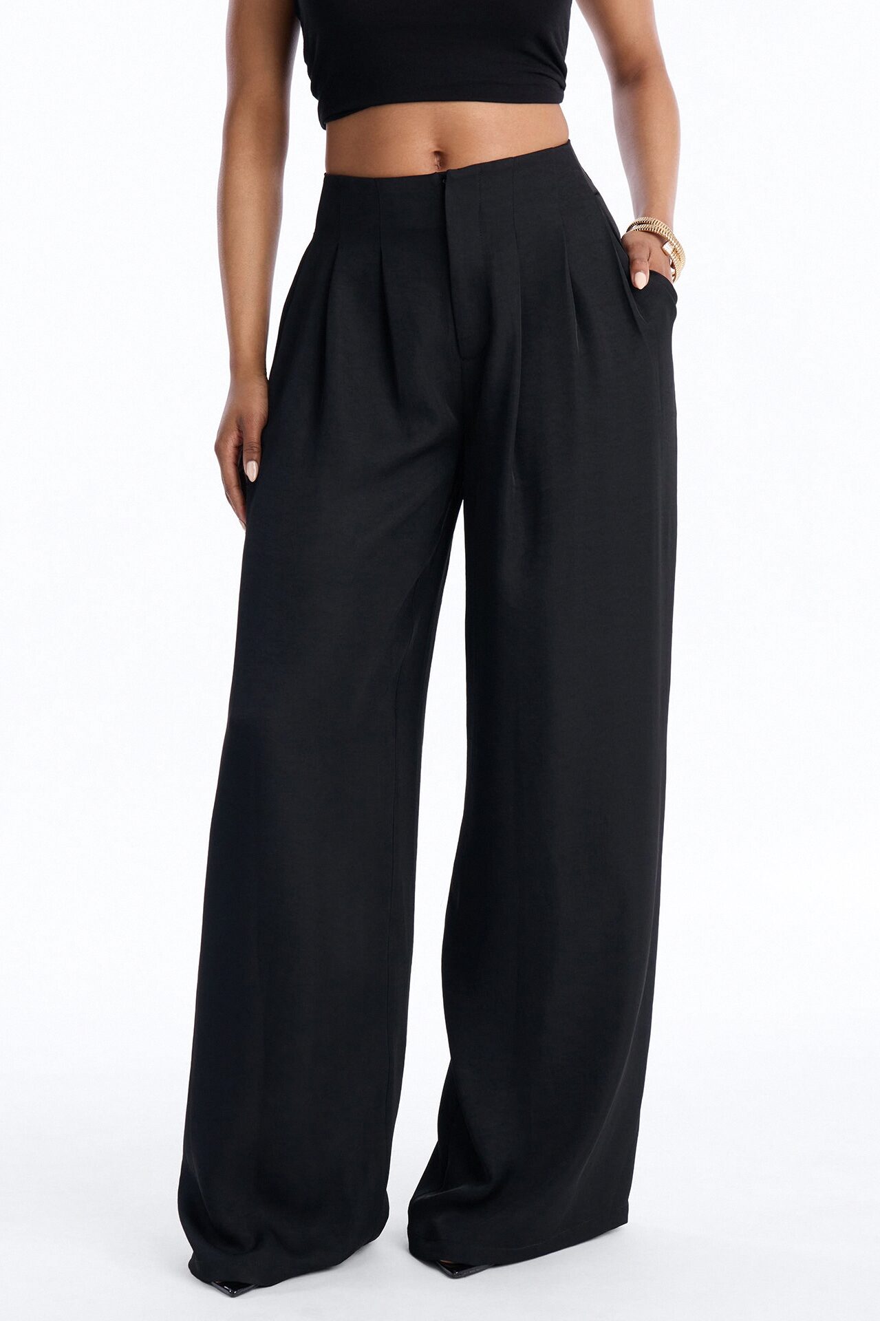 Valeria Pleated High Rise Wide Leg Pant 33″ - Black