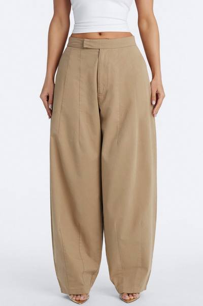 Cora High Rise Barrel Leg Pant 30″ - Khaki