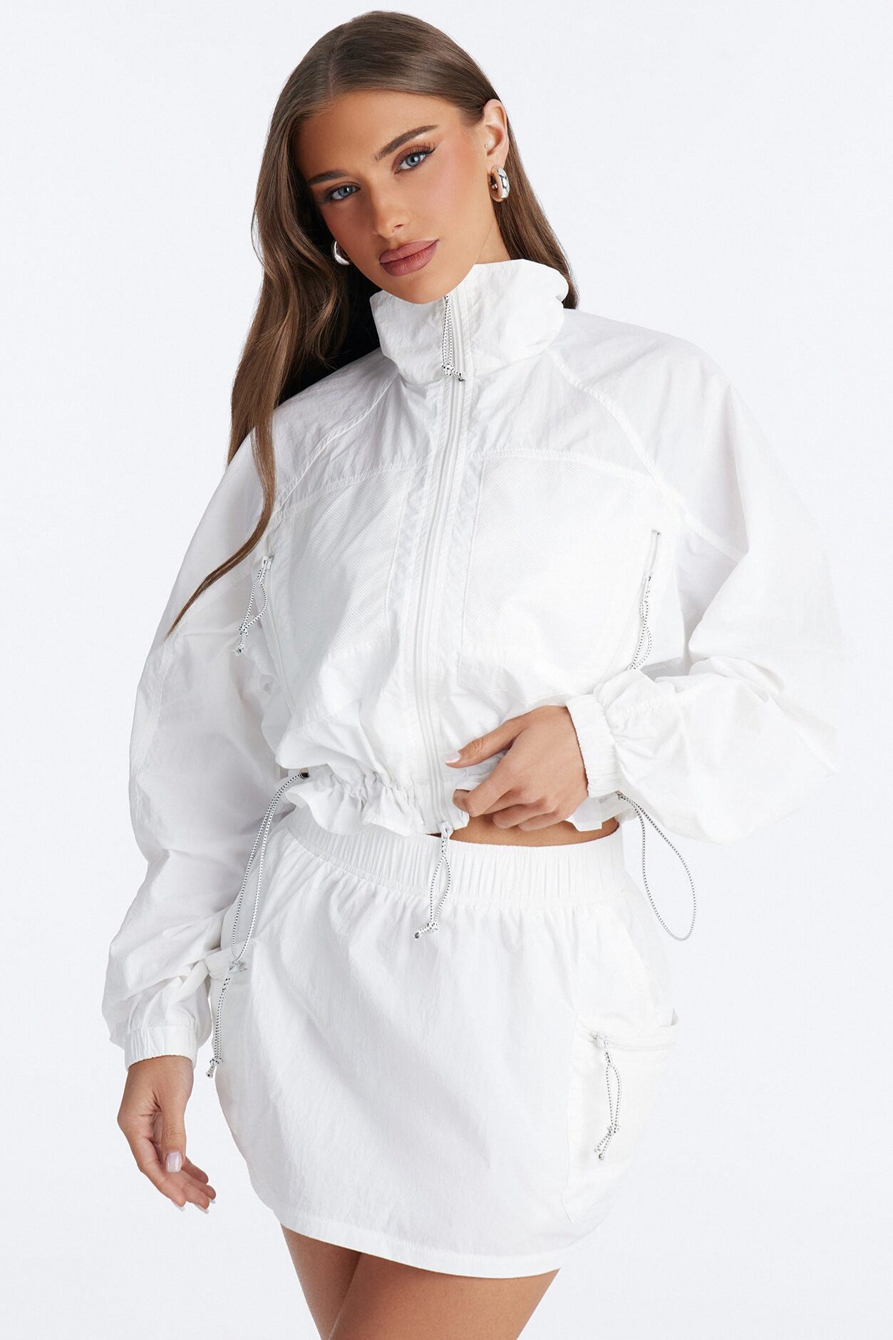 Stay Cool Cropped Windbreaker Jacket - White