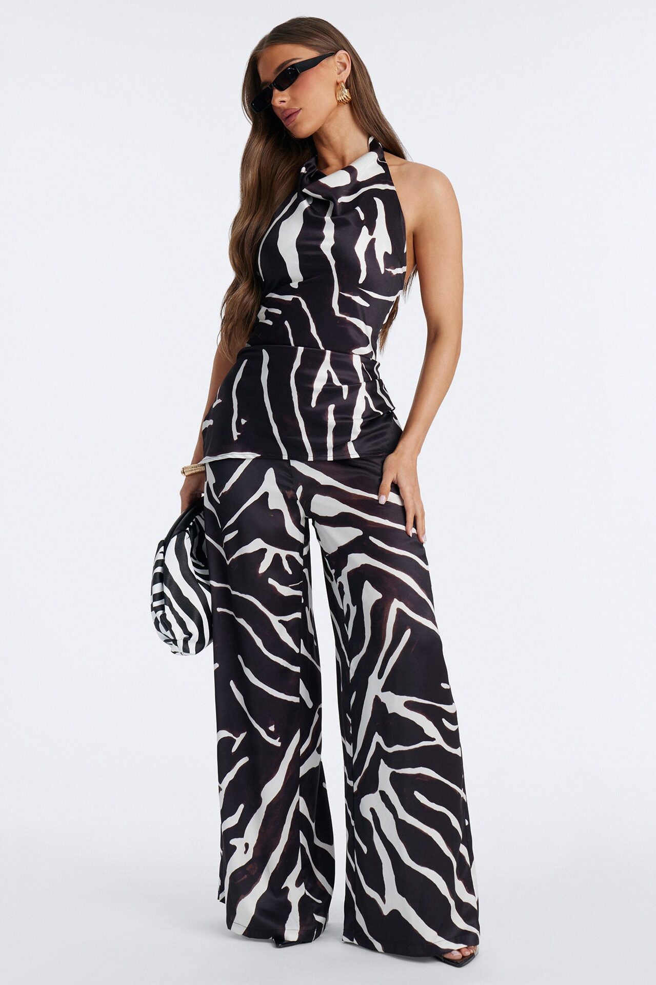 Short Mali Zebra Wide Leg Jumpsuit - Brown