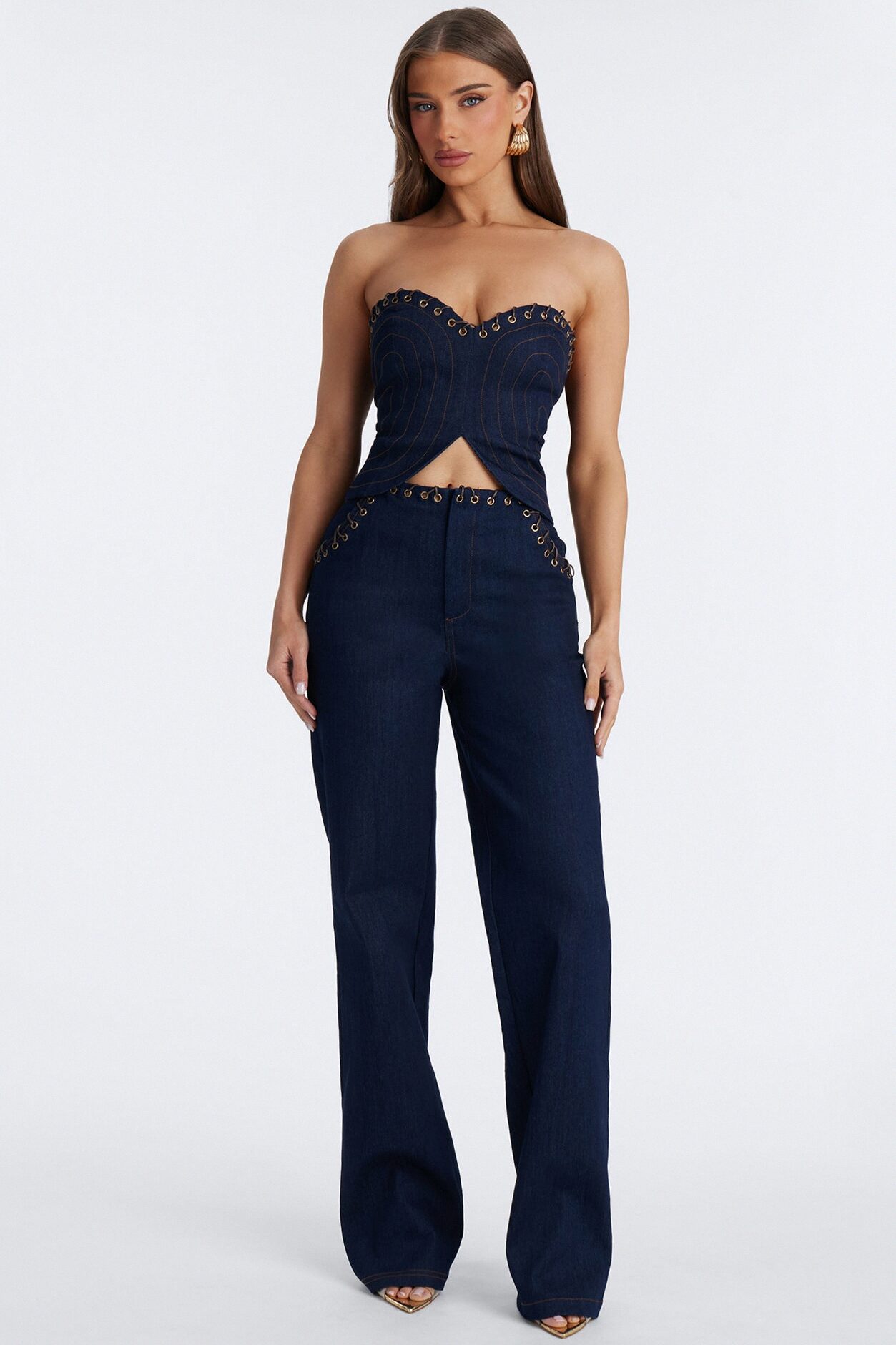 Bound By You Denim Pant Set - Dark Denim