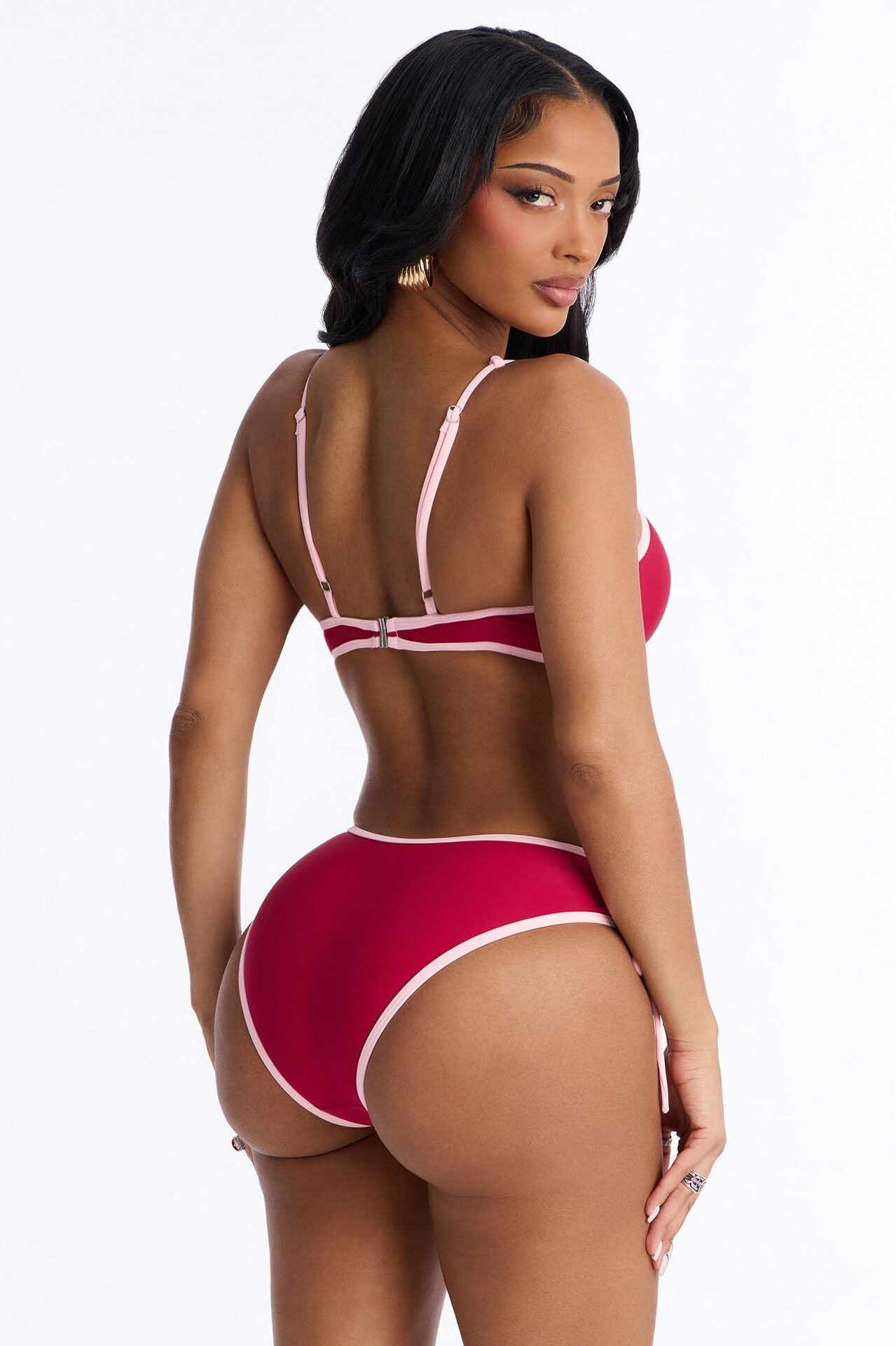 Tropical Tea Underwire Contrast Criss Cross Lace Up 2 Piece Bikini - Burgundy/combo