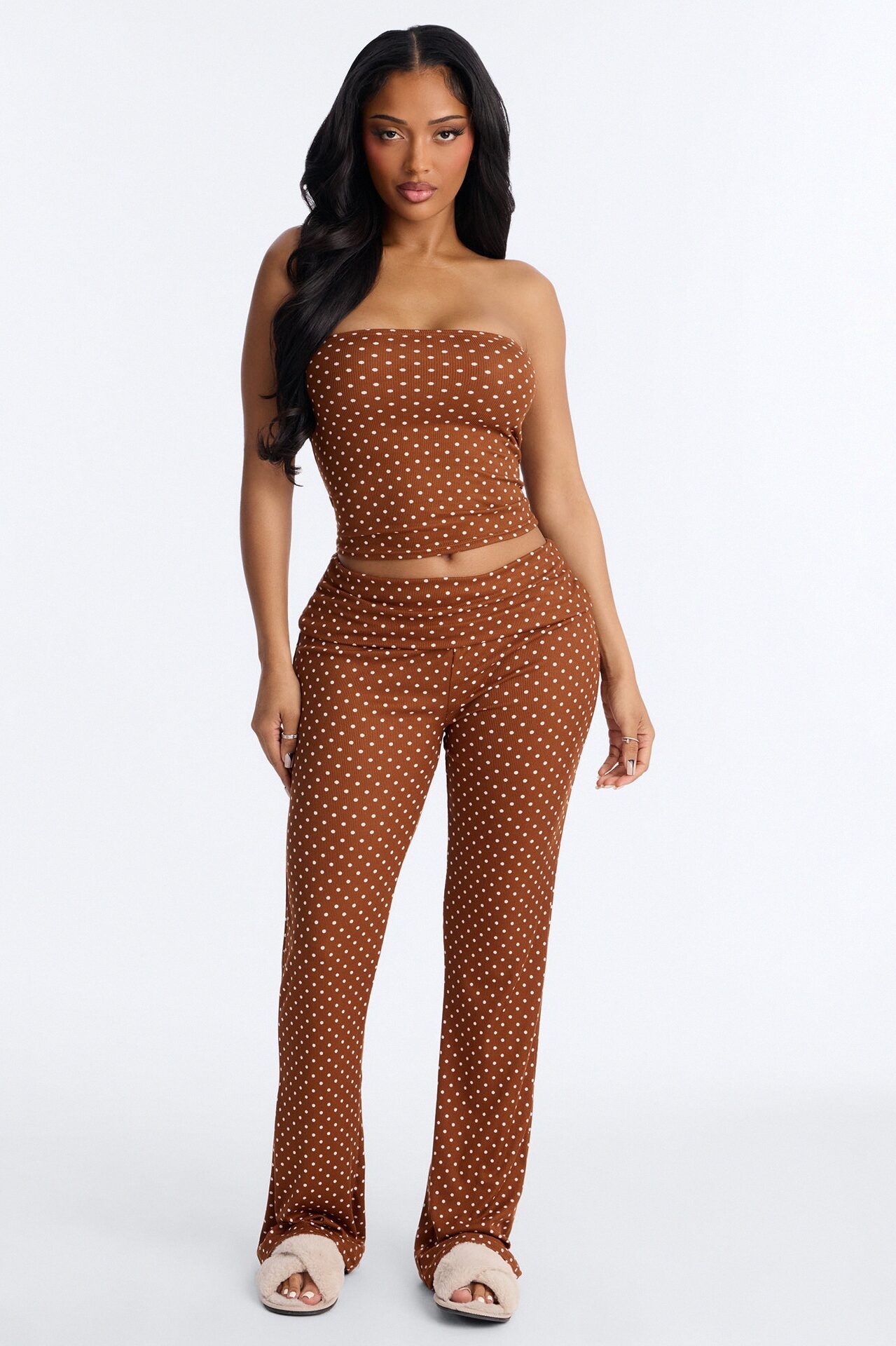 Must Be Dreaming Tube Top Foldover PJ Pant Set - Chocolate