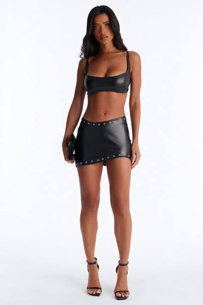 Your Loss Faux Leather Grommet Micro Mini Skirt - Black