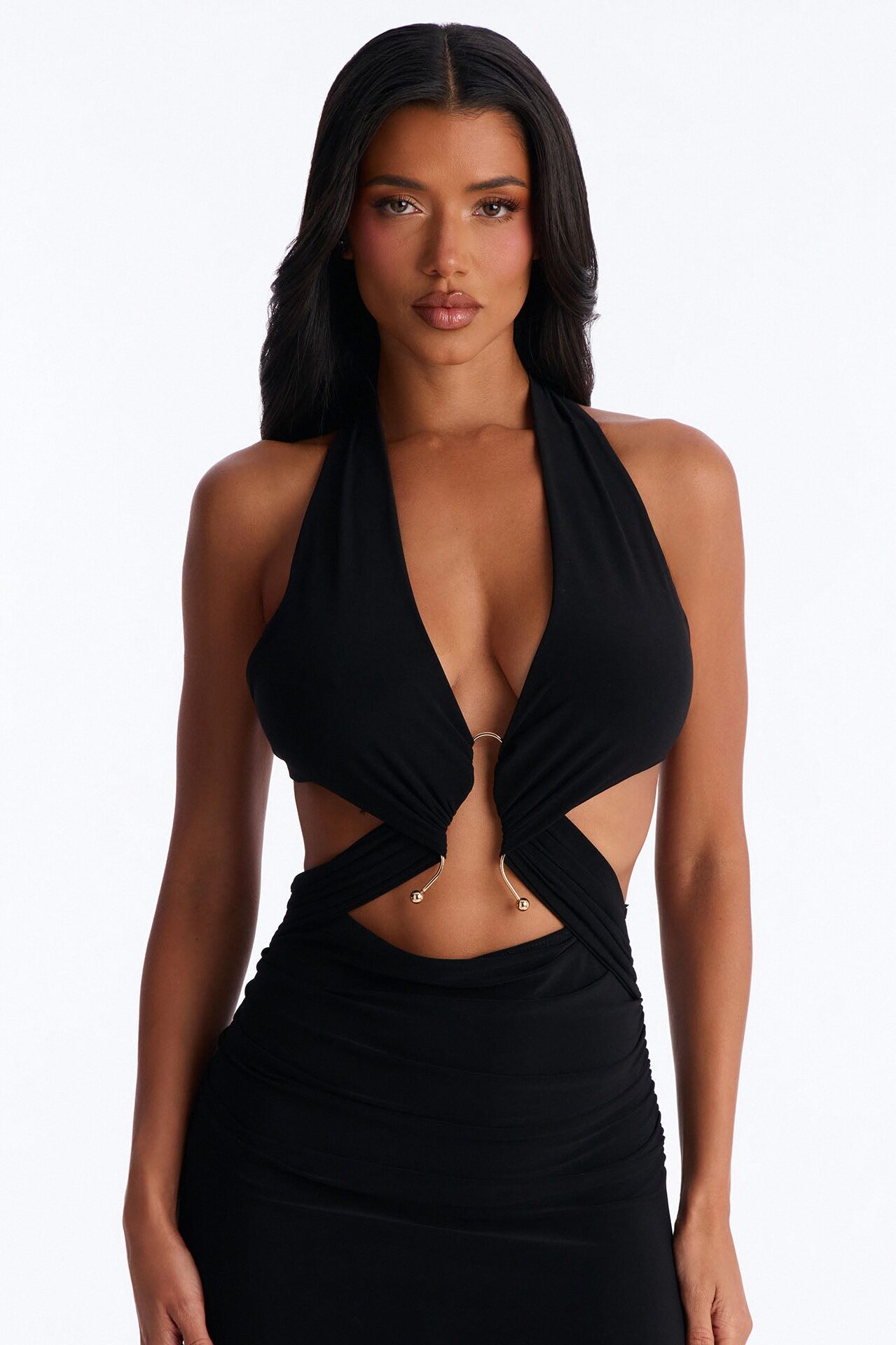 Zia Halter Ruched Maxi Dress - Black