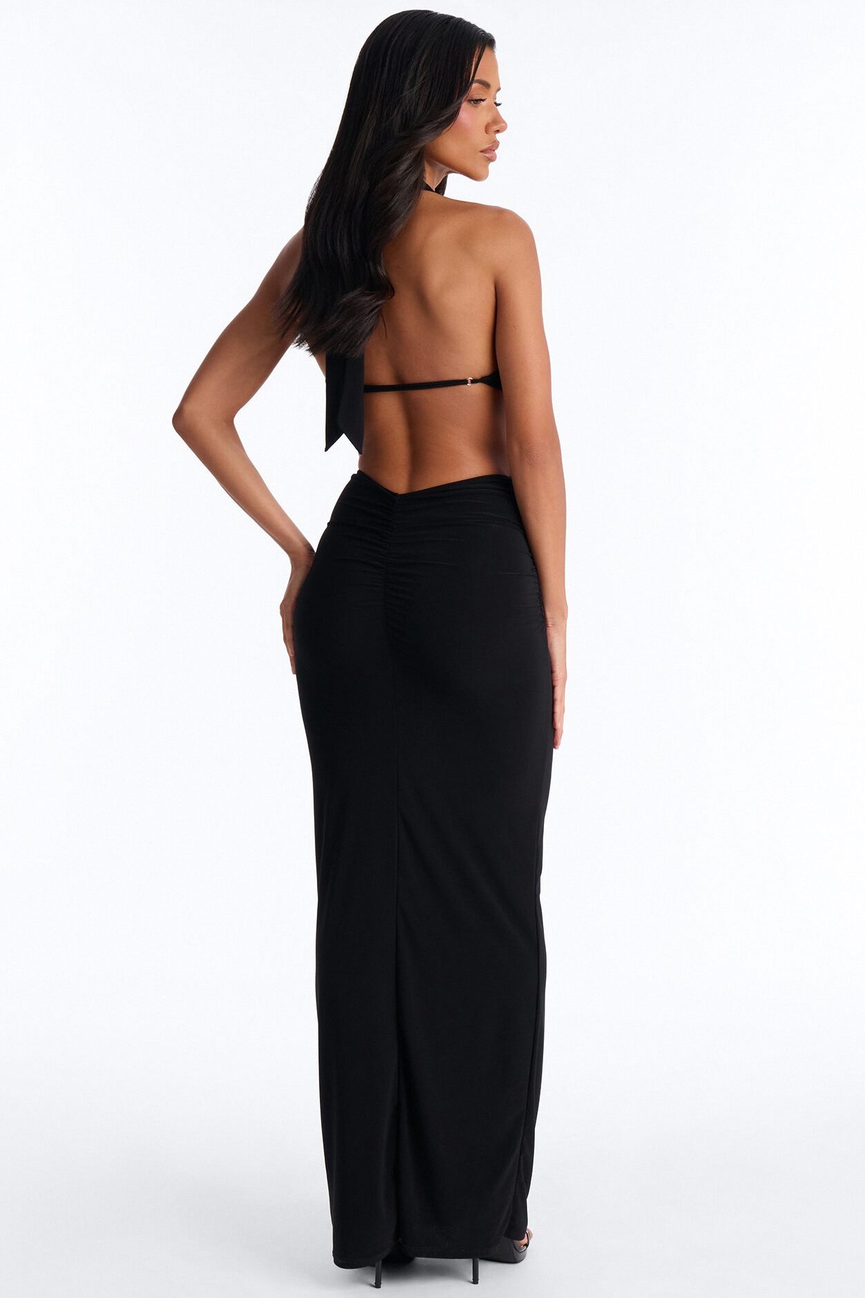 Zia Halter Ruched Maxi Dress - Black