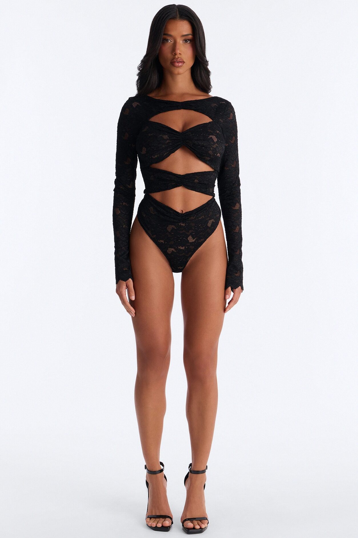 Stunner Lace Long Sleeve Bodysuit - Black