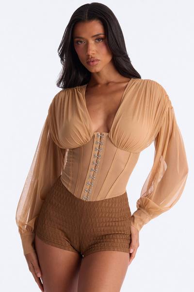 Flirt Factor Mesh Rompers - Brown