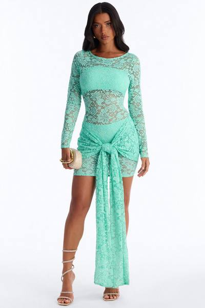 Kassandra Long Sleeve Lace Mini Dress - Mint
