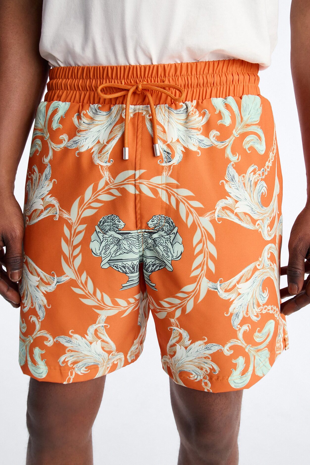 Interlinked Chain Baroque Swim Trunk 7″ - Orange