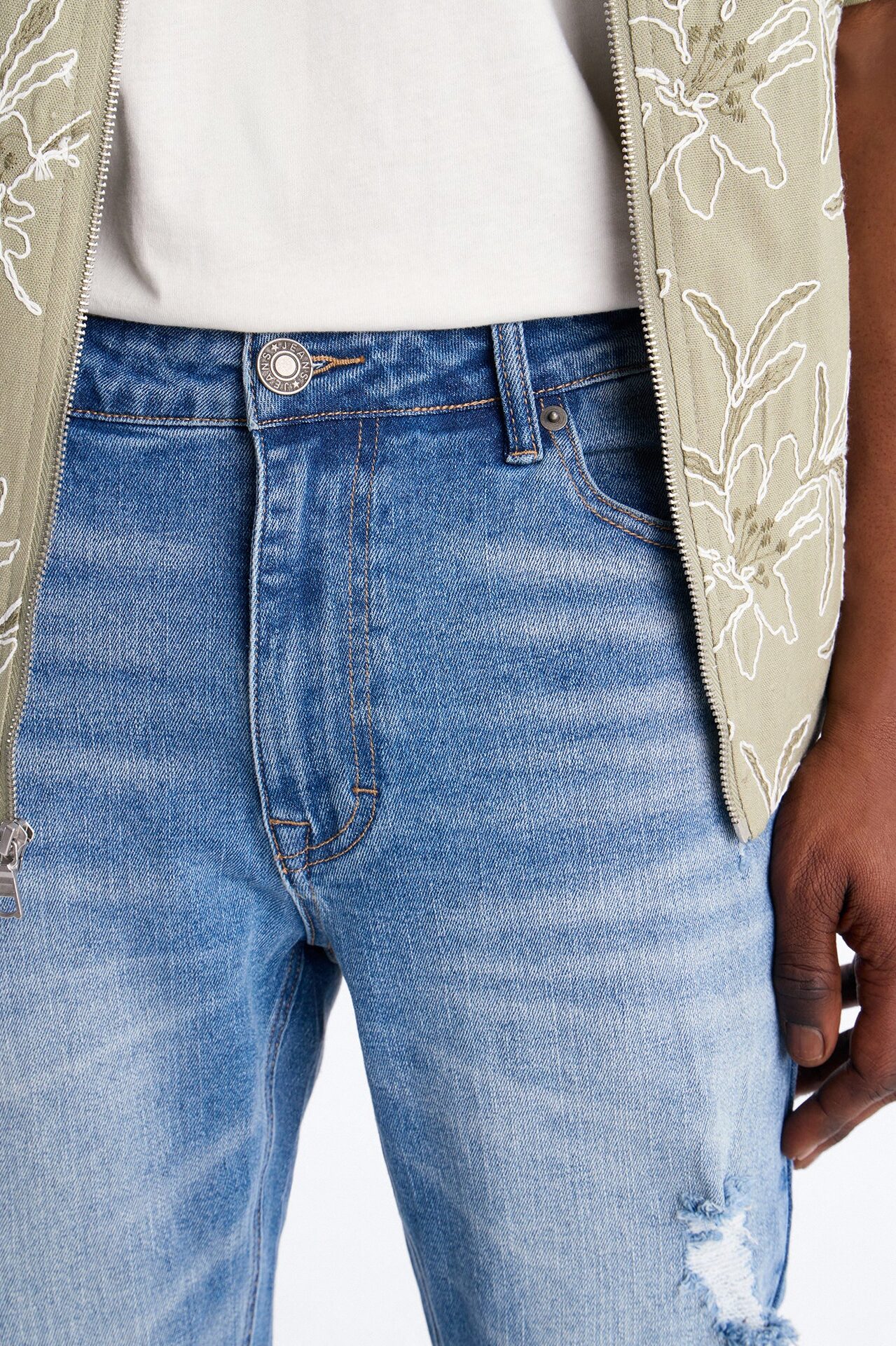 Essential Destroyed Stacked Skinny Flare Stretch Jean - Medium Blue Wash