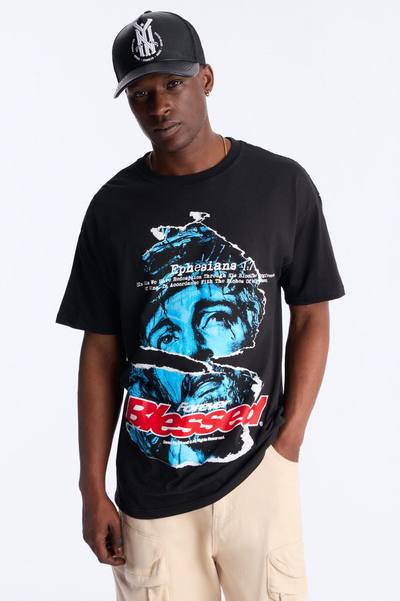 Never Stressed Forever Blessed Oversized Short Sleeve Tee - Black