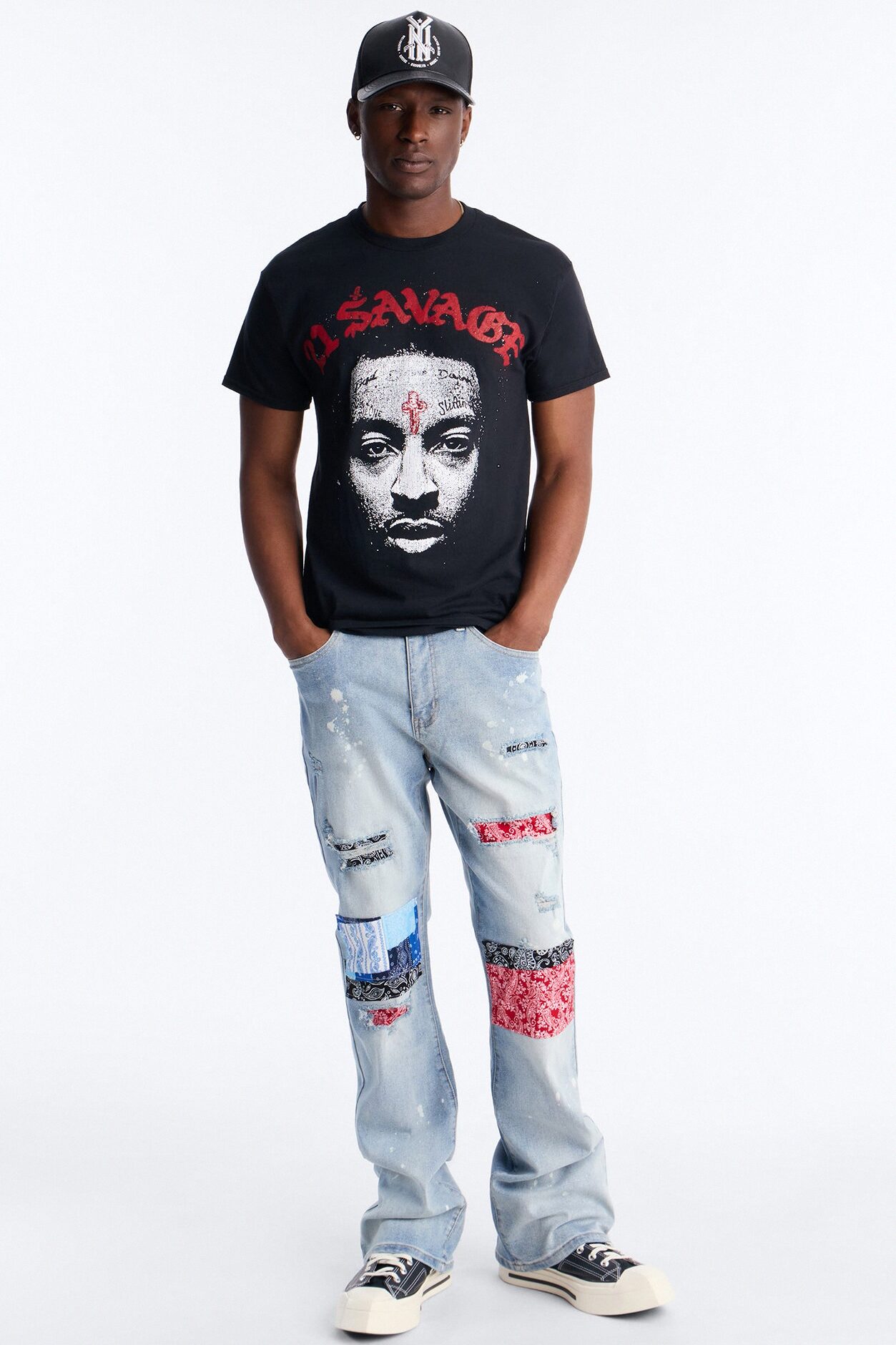 21 Savage Distressed Short Sleeve Tee - Black