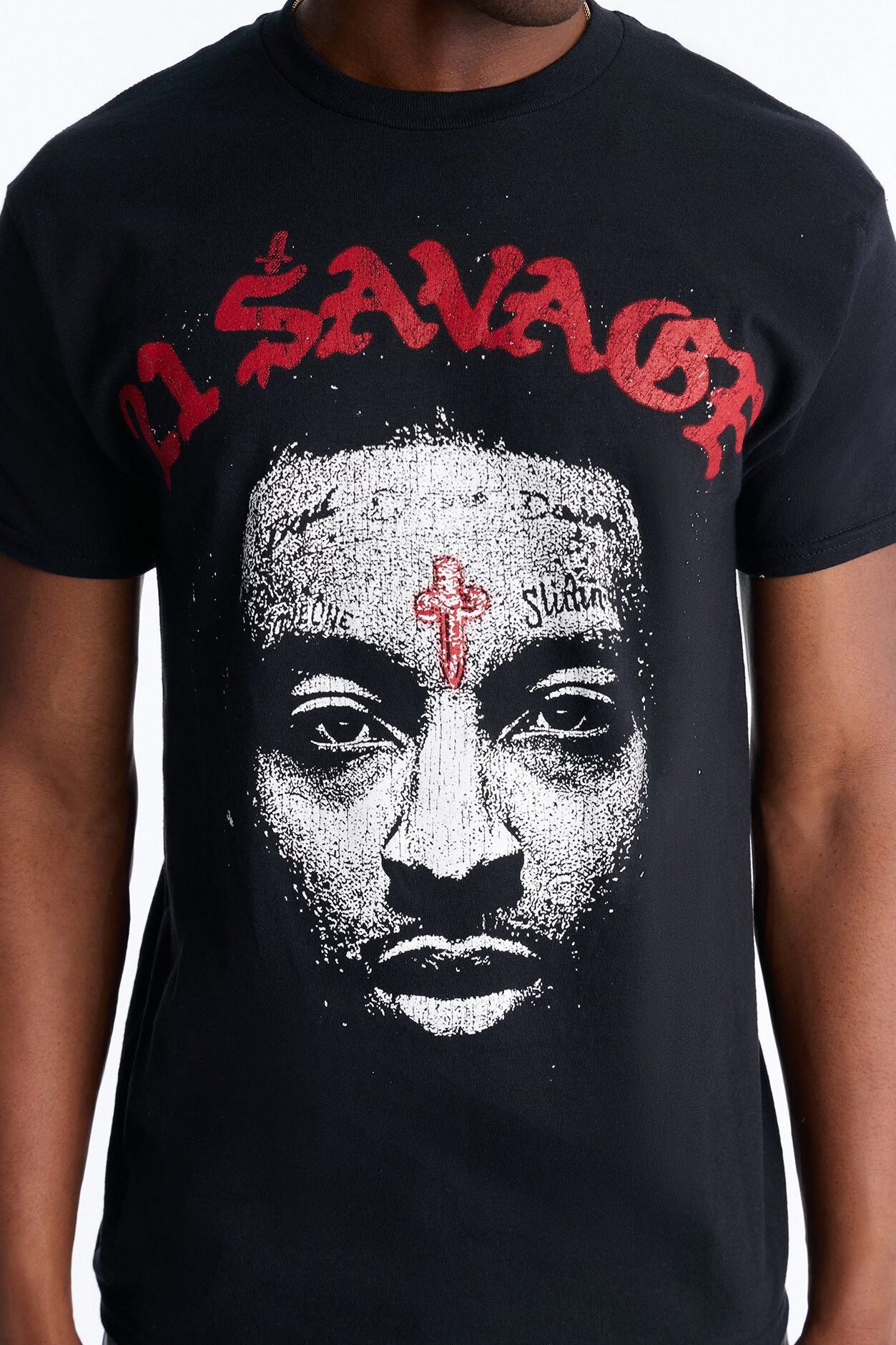 21 Savage Distressed Short Sleeve Tee - Black