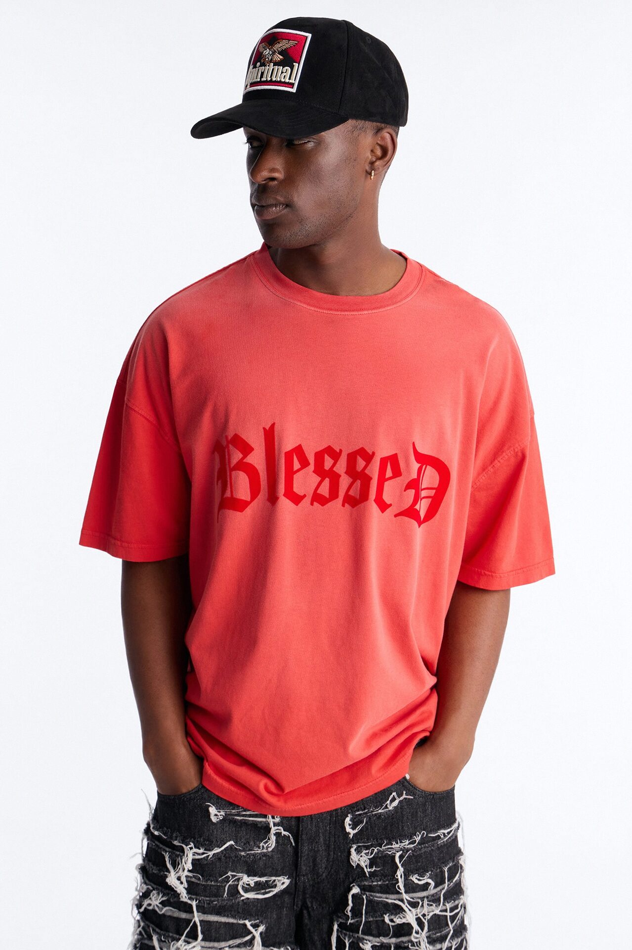 Blessed Flocked Short Sleeve Tee - Red