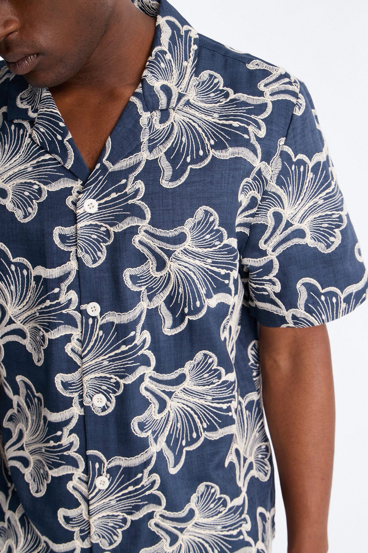 Coastal Drift Cuban Button Up Shirt - Navy