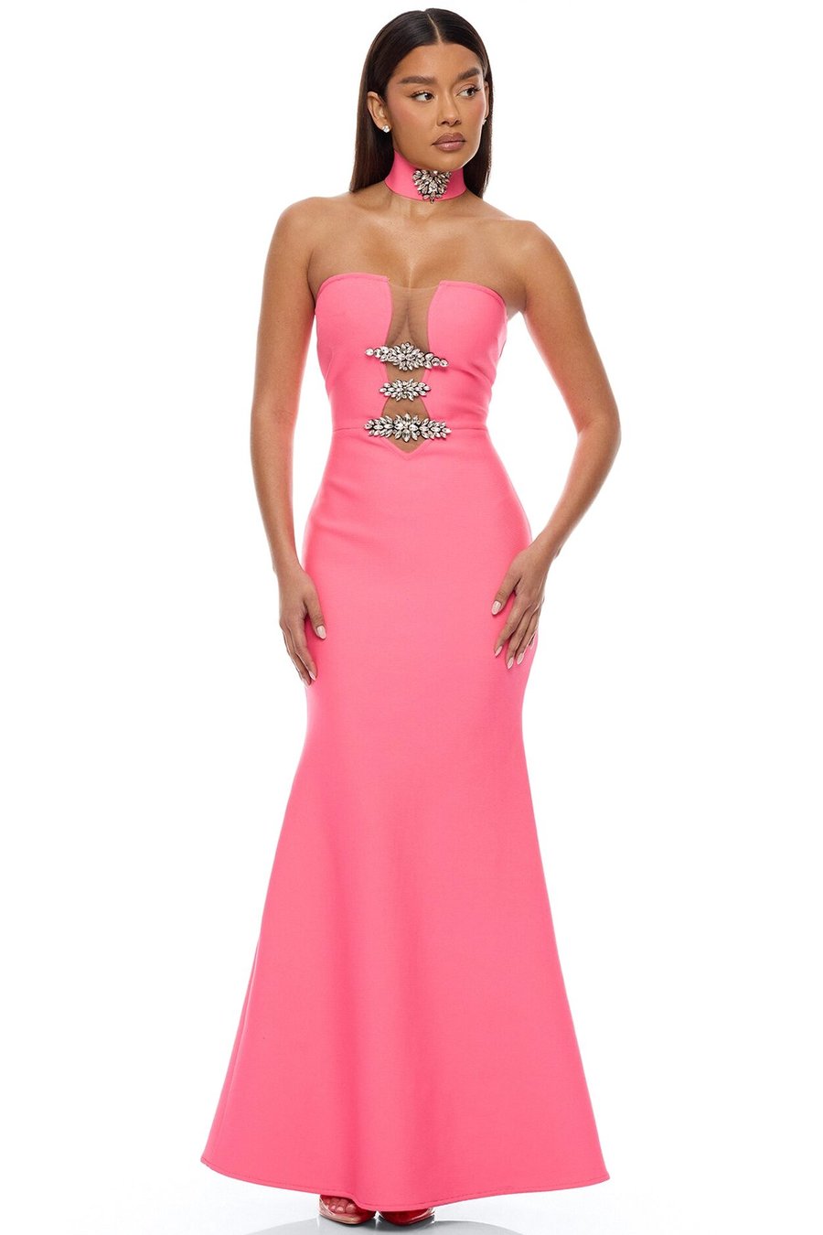 Brandi Choker Bandage Gown - Pink