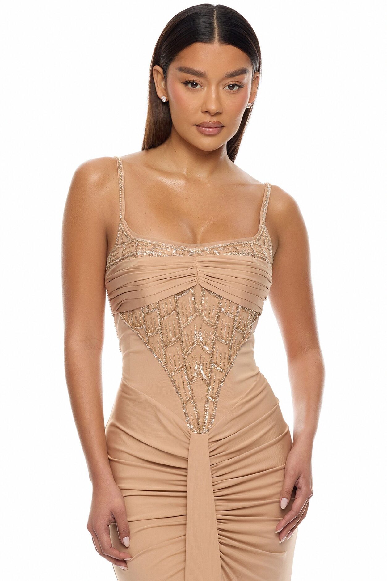Party All Night Embellished Maxi Dress - Nude