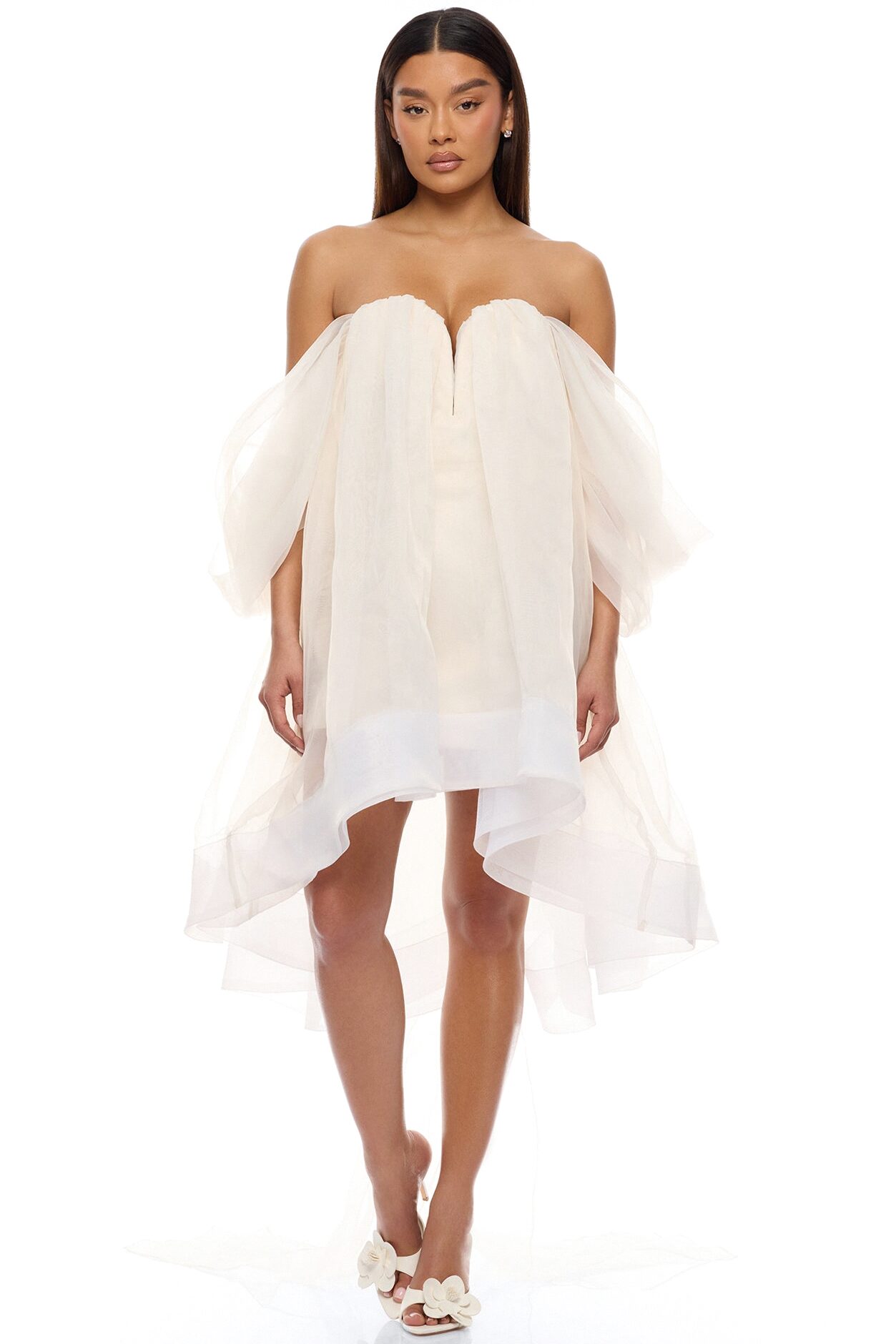 In The Clouds Taffeta Mini Dress - Cream