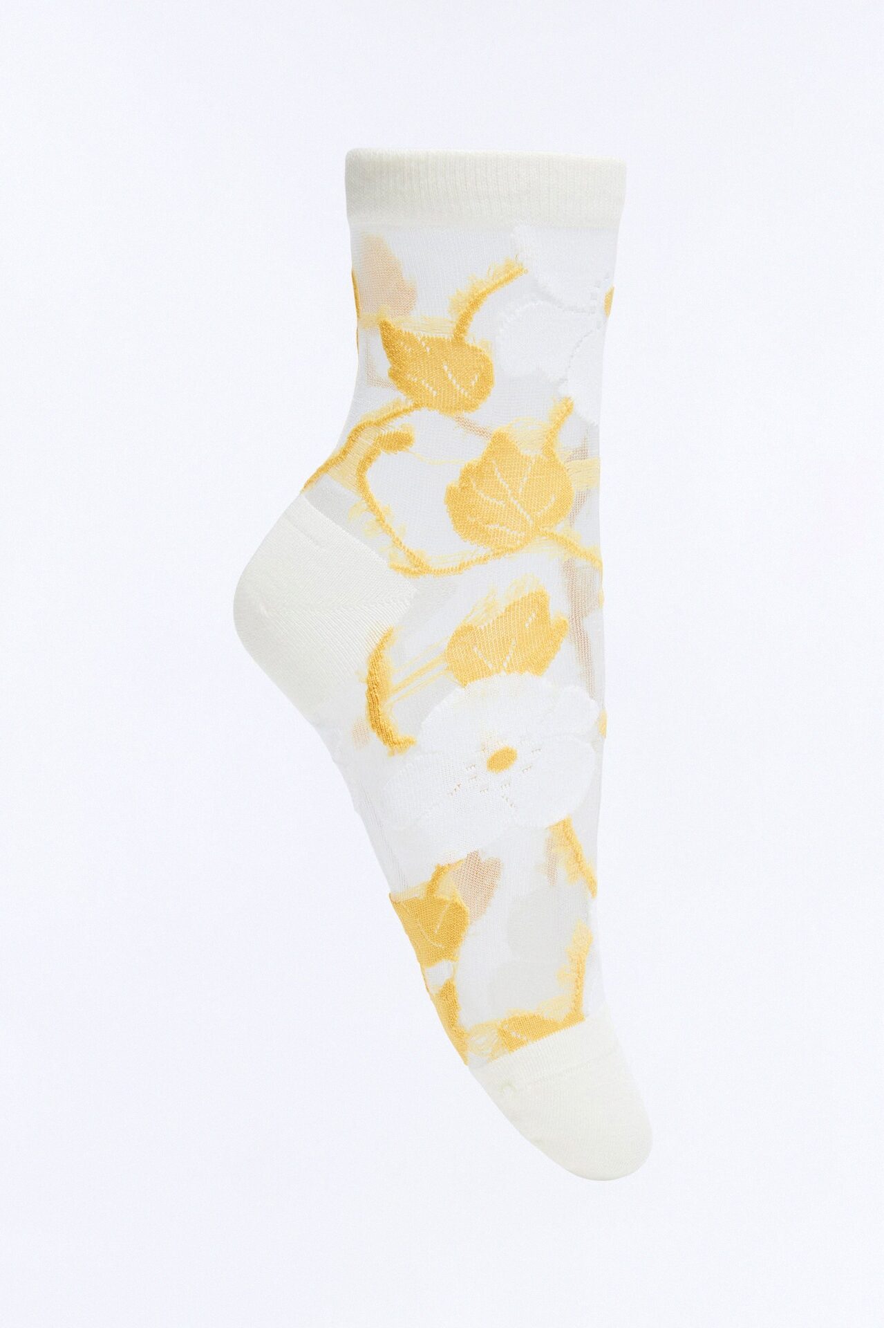 Leaves And Flowers Sheer Crew Socks - Ivory/combo