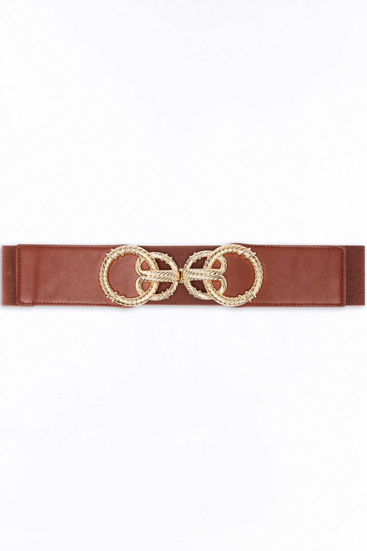 Rings And Rings Faux Leather Wide Stretch Belt - Cognac