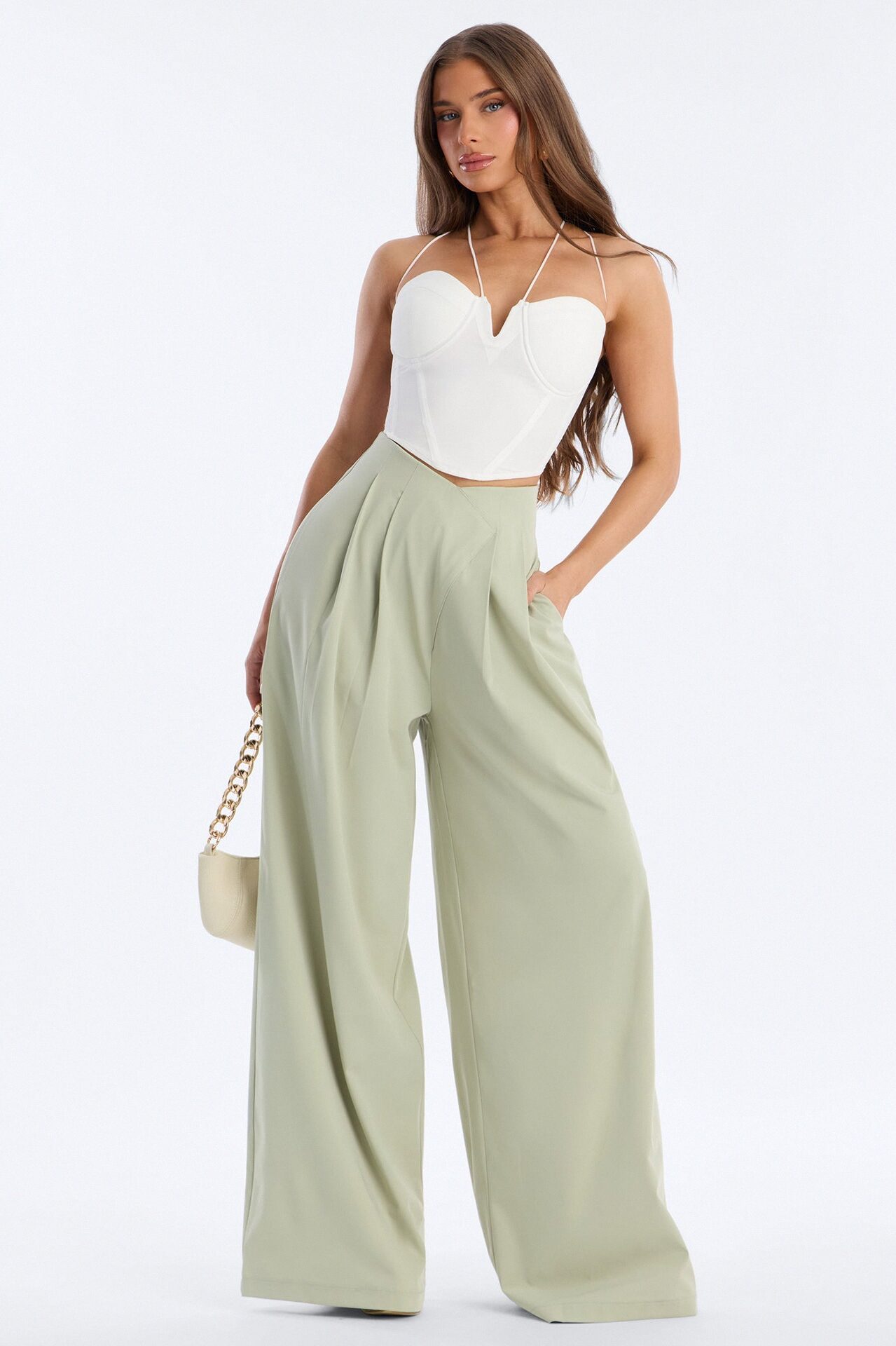 About Time Wide Leg Trousers - Sage