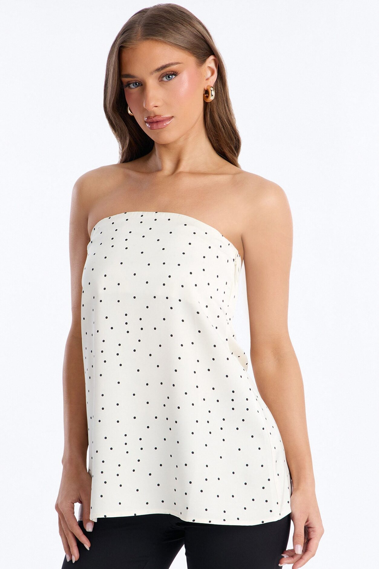 Spring Breeze Polka Dot Satin Tube Top - Cream/combo