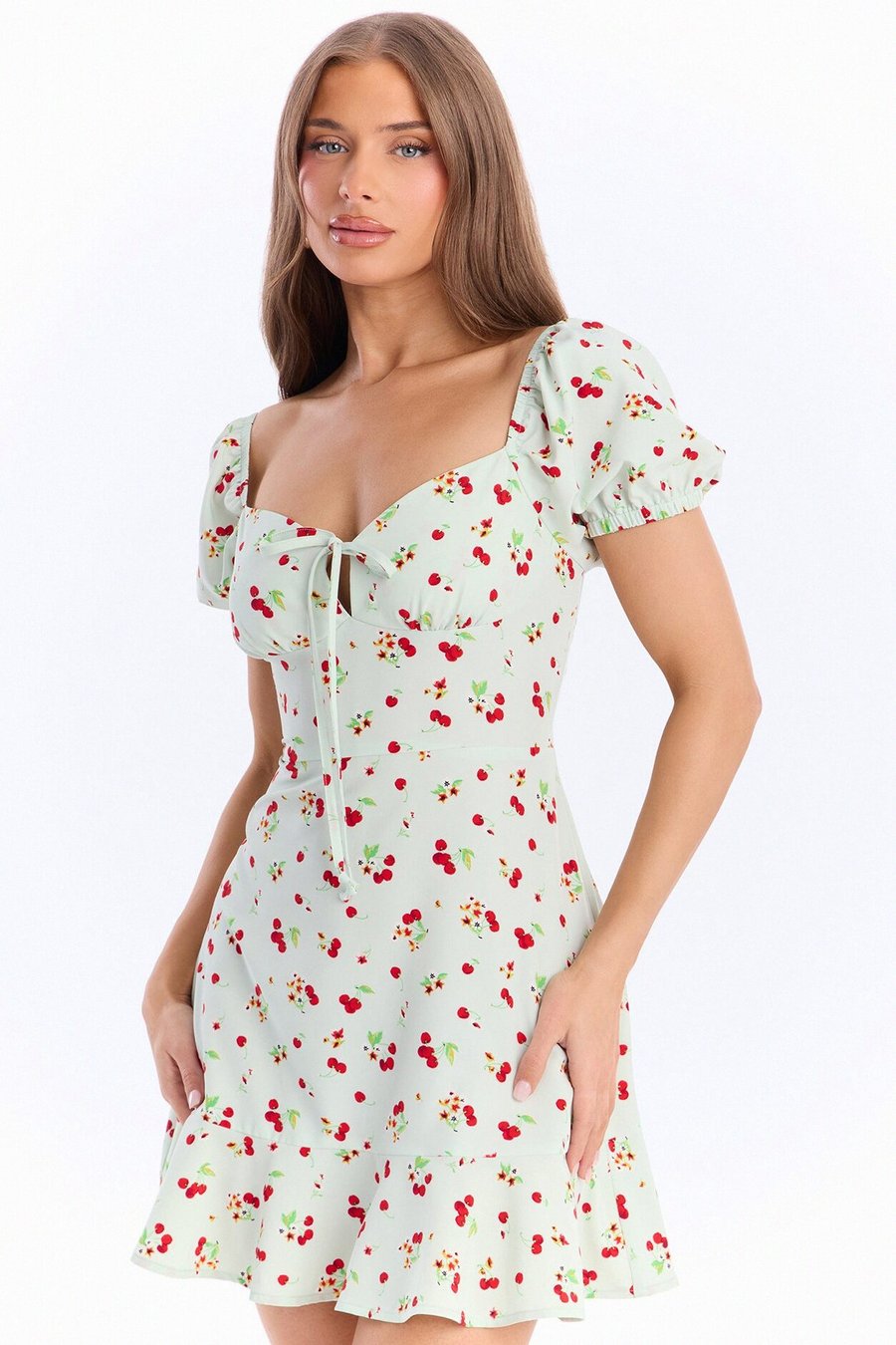Kessie Floral Mini Dress - Mint Multi Color