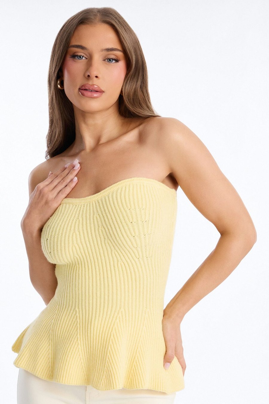 On Full Display Peplum Sweater Tube Top - Yellow