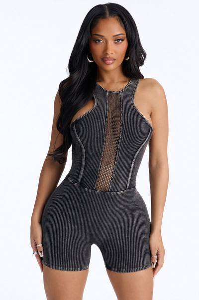 Chelsea Ribbed Sleeveless Romper - Black