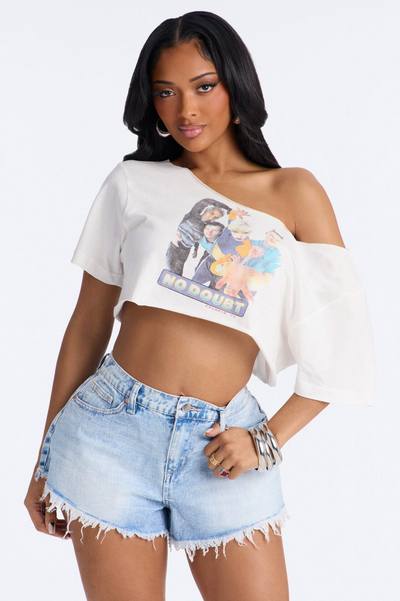 No Doubt Off Shoulder Cropped Tee - Cream