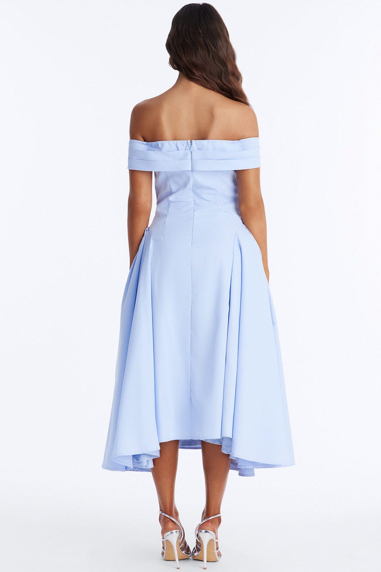 Chelsea Off Shoulder Pleated Midi Dress - Blue