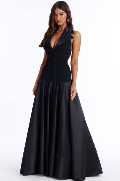 Georgia Tailored Satin Gown - Black