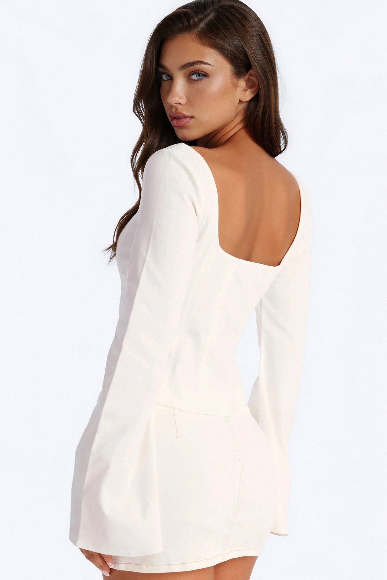 Miss Professional Front Zip Denim Top - White