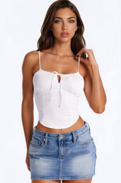 Anni Smocked Poplin Cami Top - White