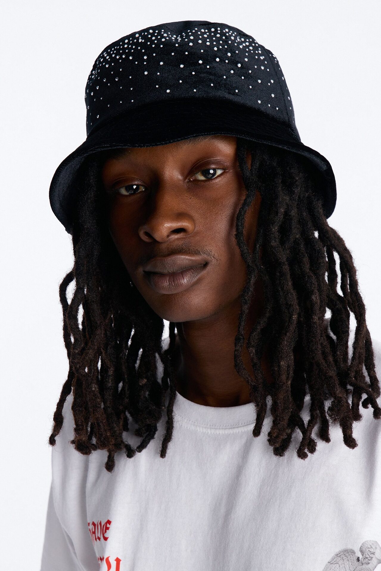 Rhinestone Embellished Bucket Hat - Black