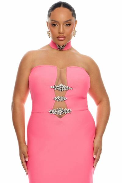 Brandi Choker Bandage Gown - Pink