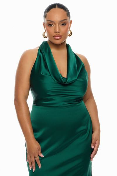 Laena Satin Draped Maxi Dress - Green