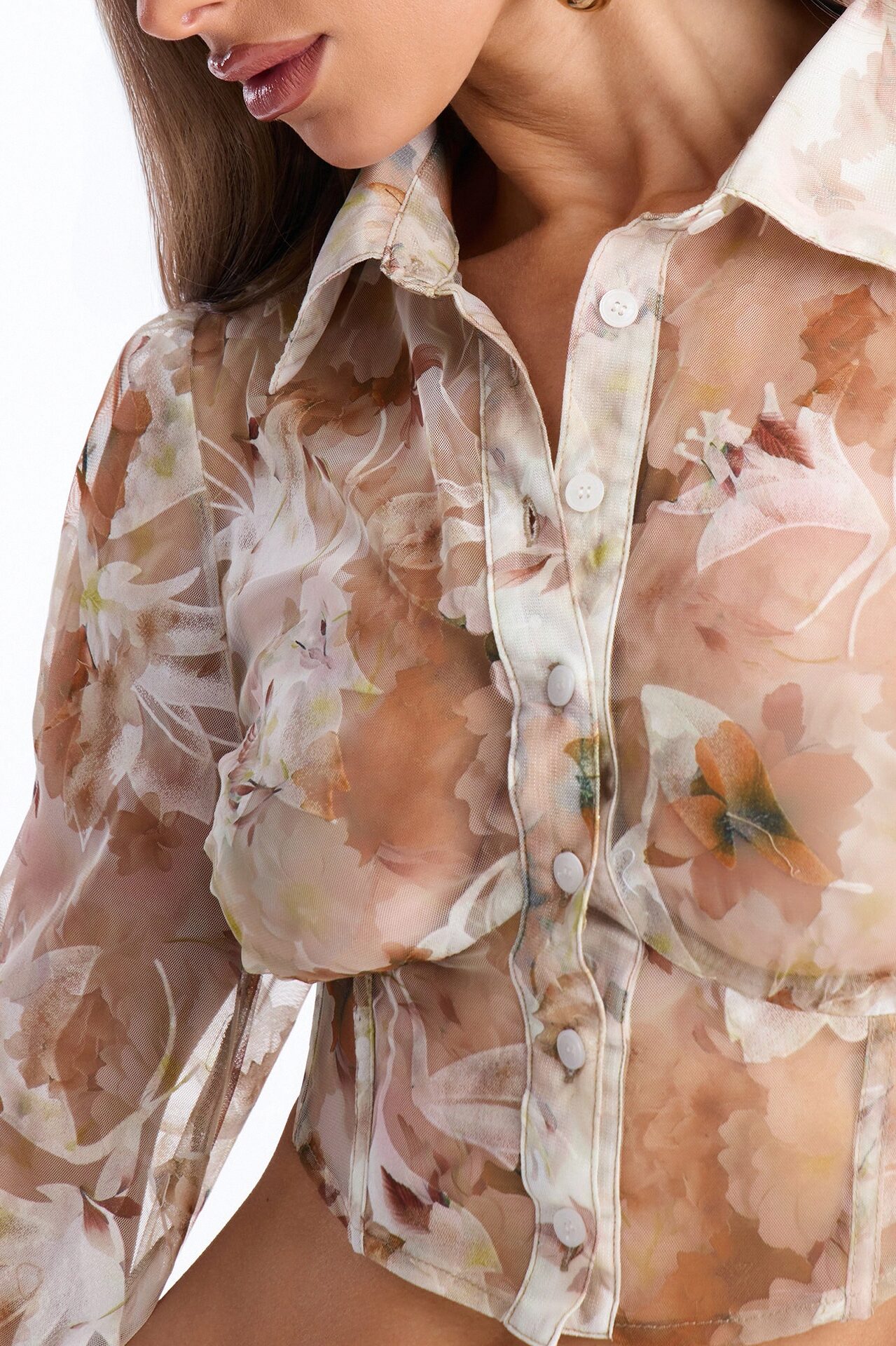 Floral Everything Long Sleeve Mesh Corset - Multi Color