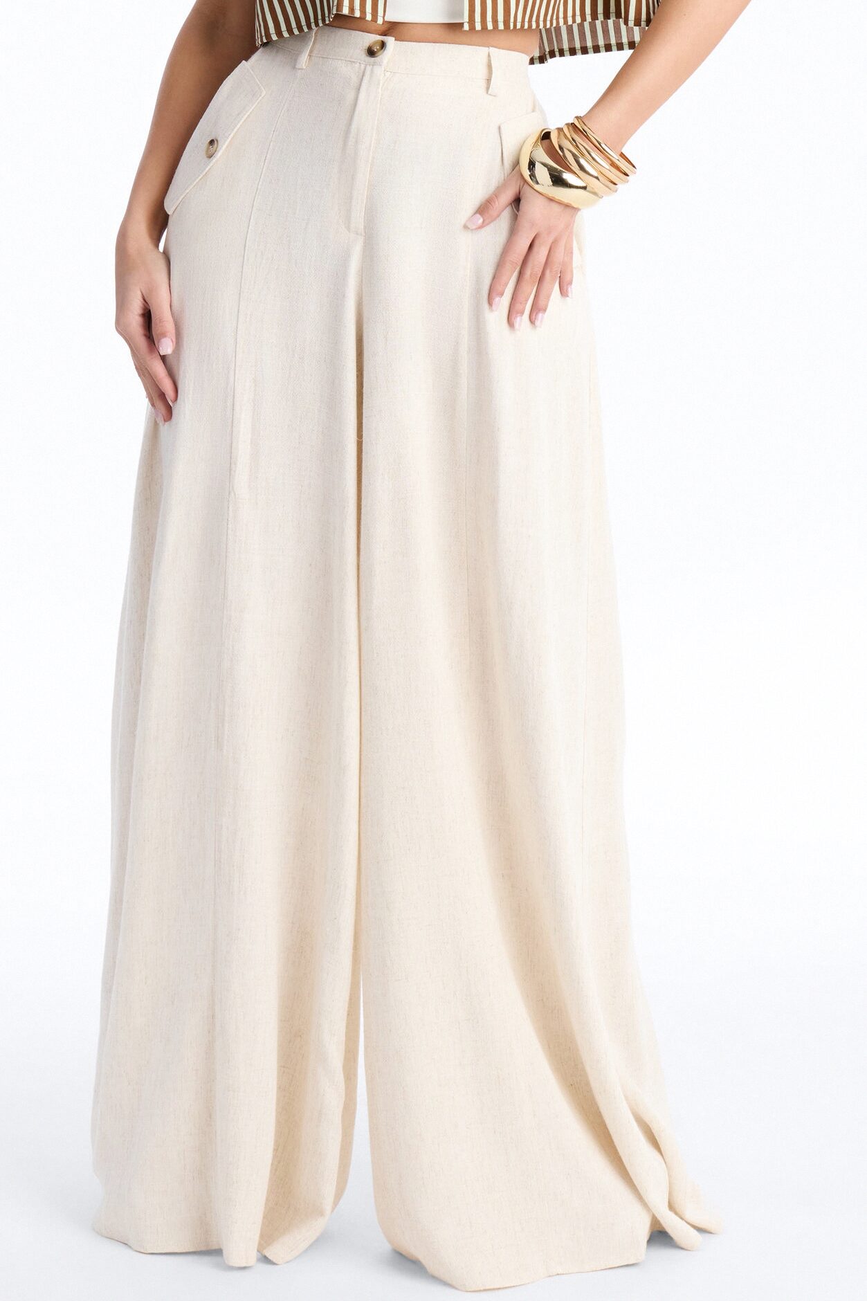 Aubrey High Rise Linen Wide Leg Pant 33″ - Natural
