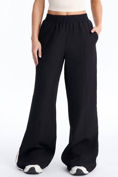 Charlotte Mid Rise Athletic Stripe Wide Leg Pant 33″ - Black/combo