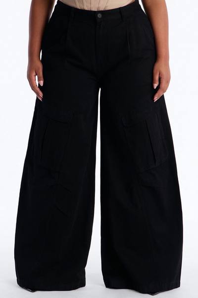 Destiny High Rise Wide Leg Cargo Pant 33″ - Black