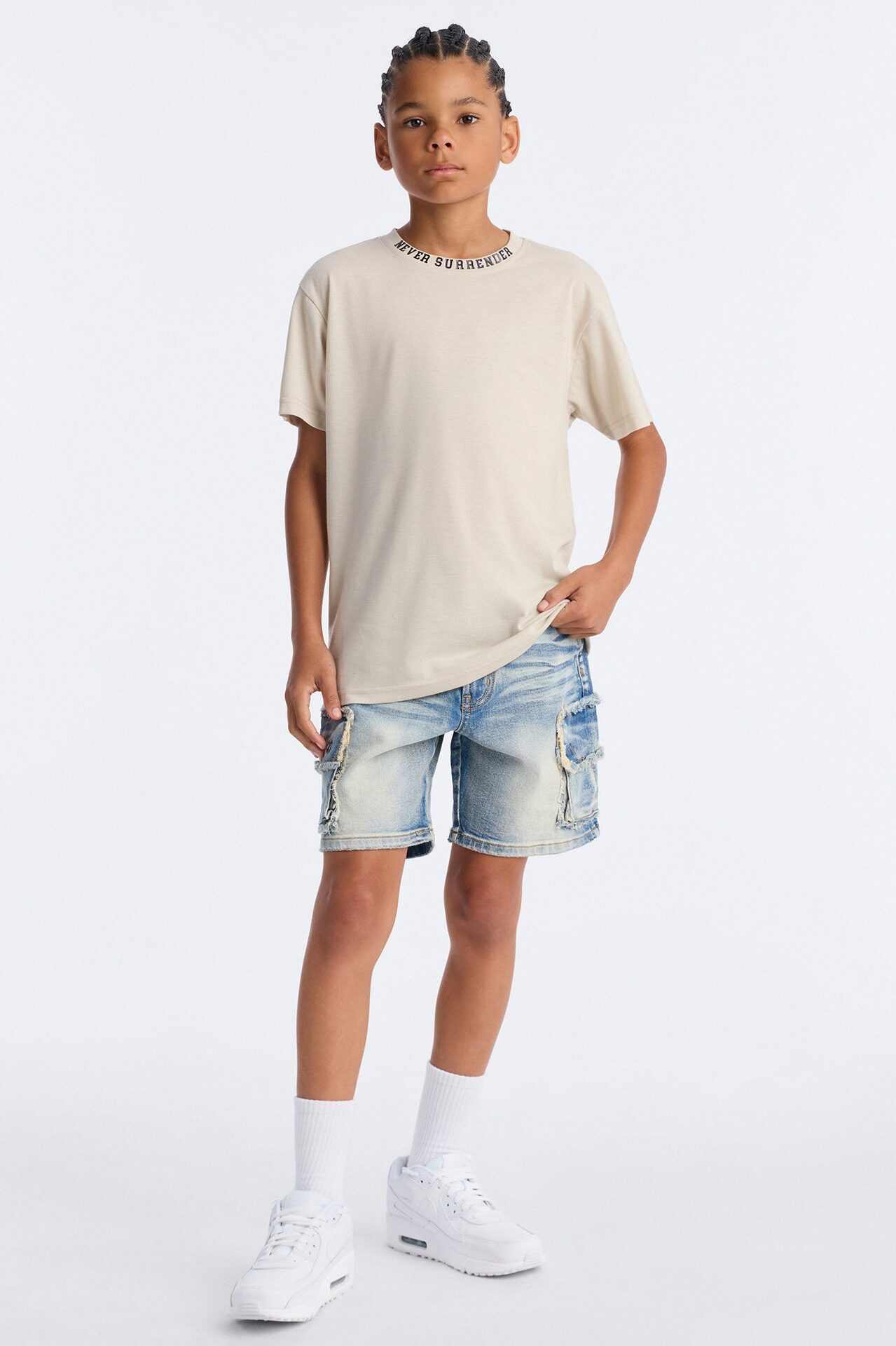 Mini Never Surrender Short Sleeve Front/Back Tee - Stone