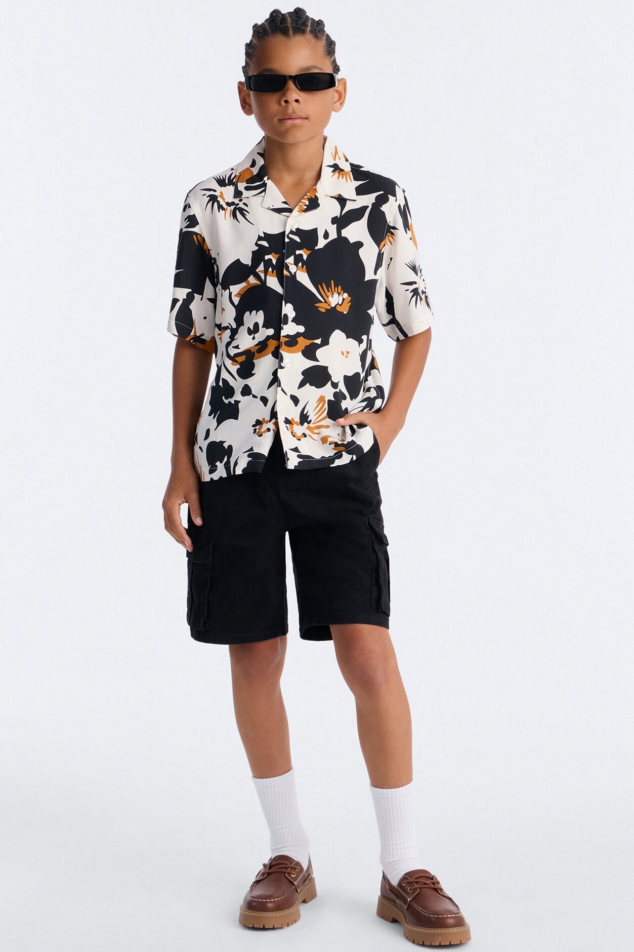 Mini Never Bored Short Sleeve Button Down Shirt - White/Black