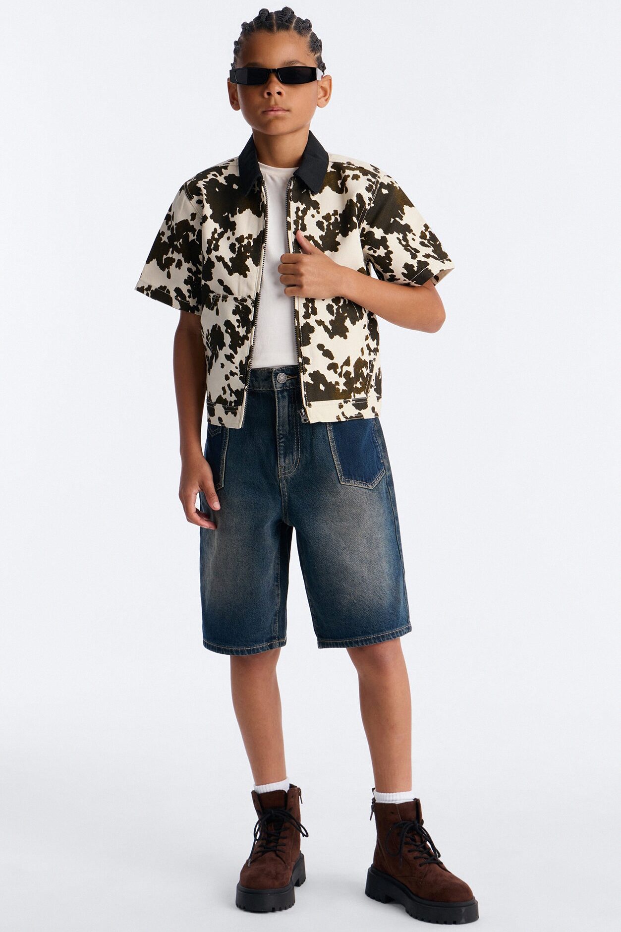 Mini Cropped Roxbury Contrast Collar Shirt - White/combo