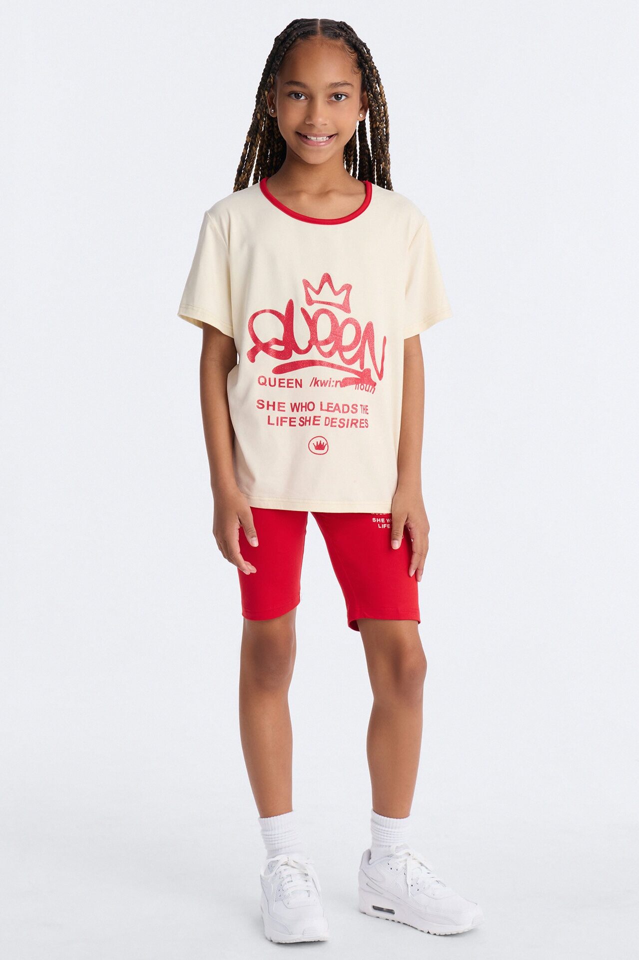 Mini The Queen Is Here Short Set - White/combo