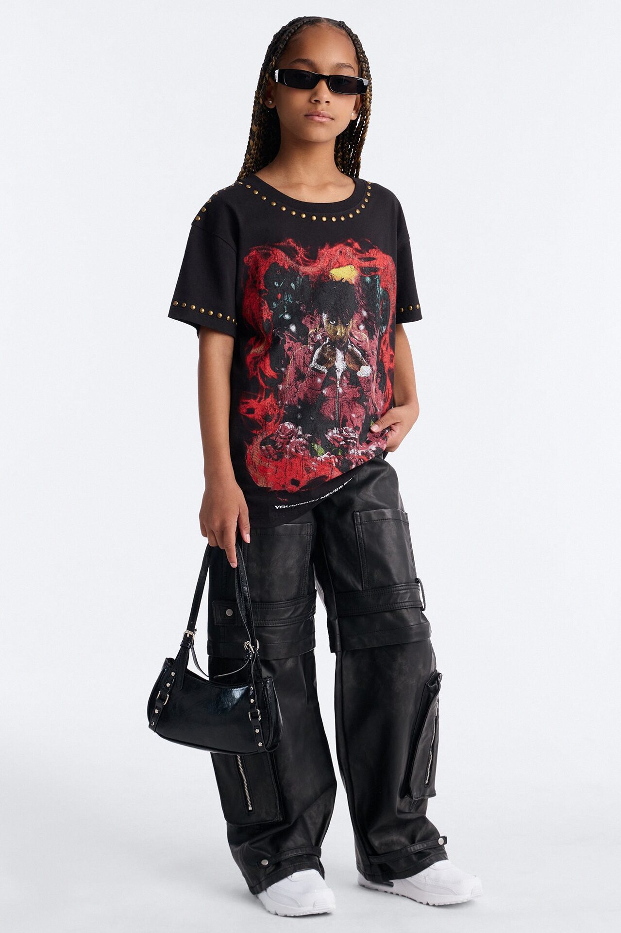 Mini NBA Youngboy Studded Short Sleeve Tshirt - Black