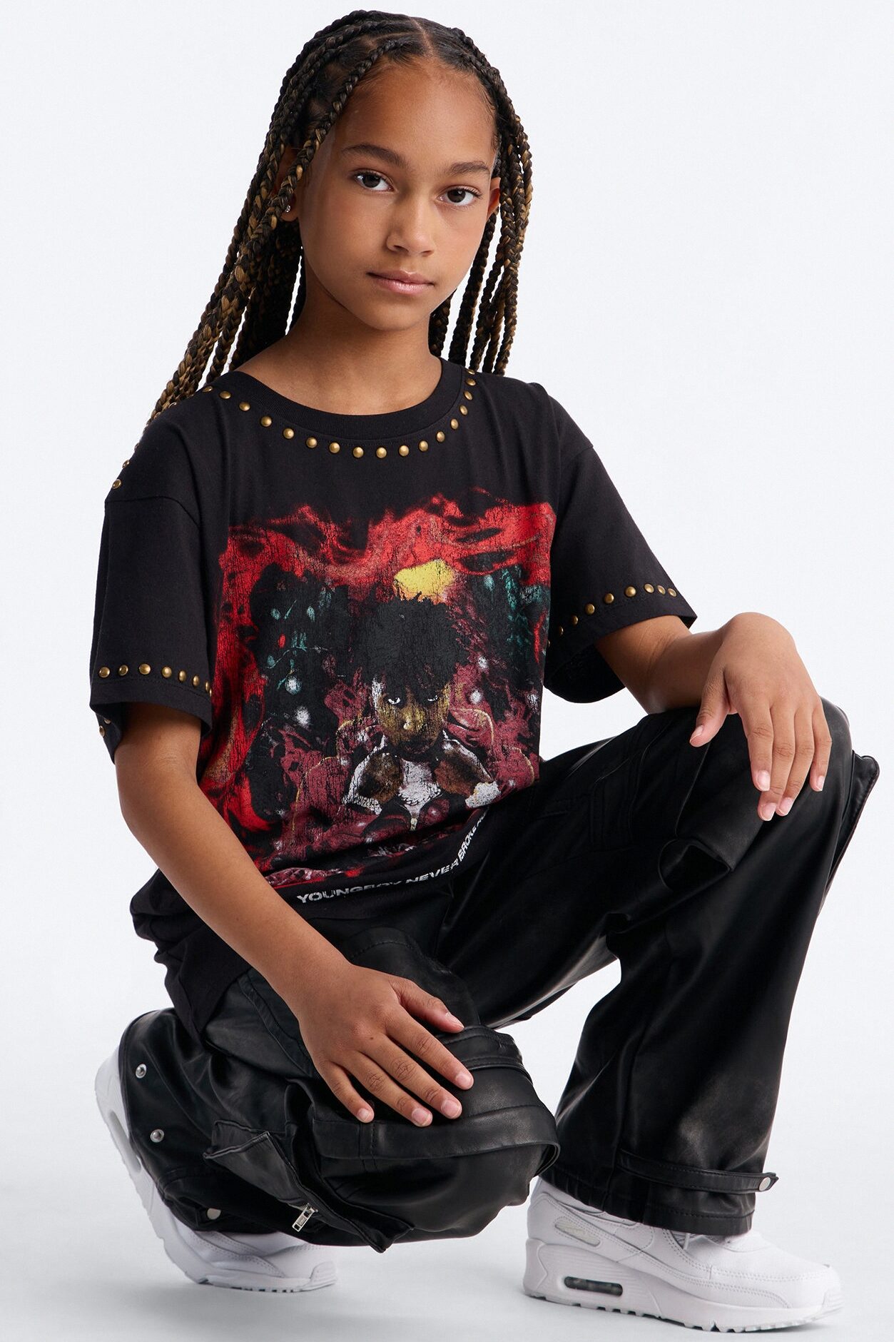 Mini NBA Youngboy Studded Short Sleeve Tshirt - Black